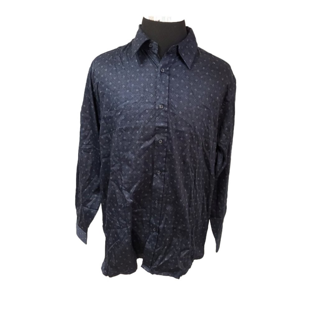 John Henry Mens XL Dark Navy Blue Black Geometric Long Sleeve Button Up Shirt